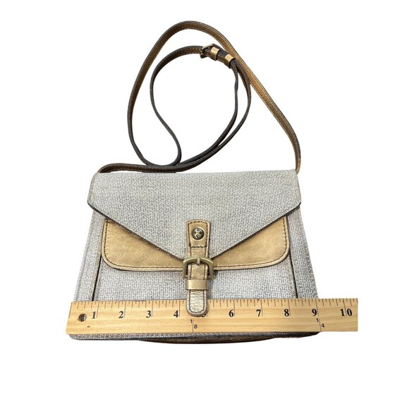 Patricia Nash Crossbody Bag Cassano Herringbone Tweed Buckled Tan Gold Cream - Picture 2 of 10